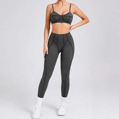 Seamless Yoga Fitness Set With High Waist Leggings And Backless Bra