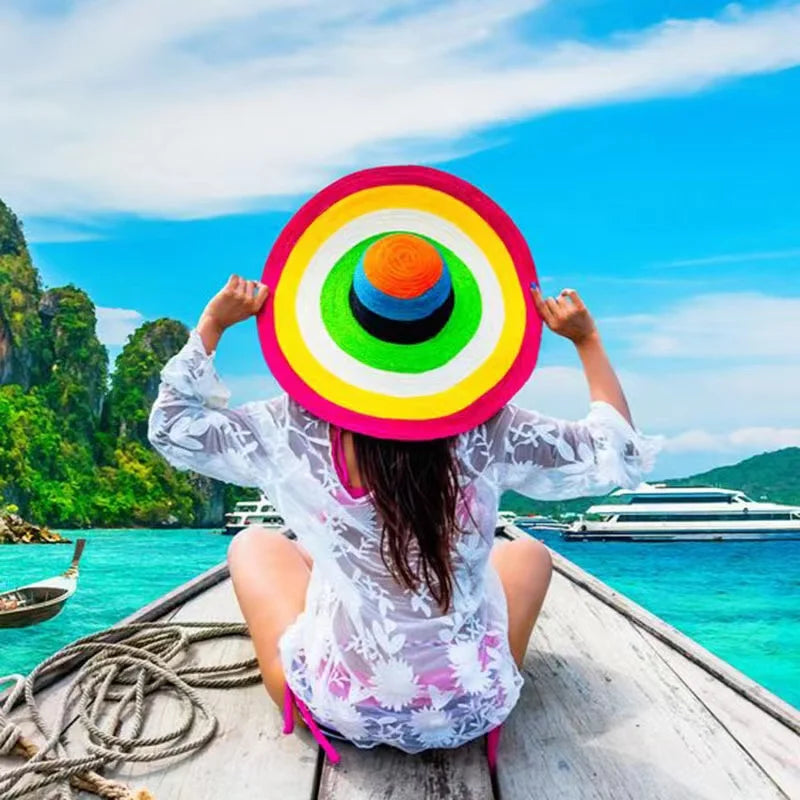 Women's Oversized Straw Sun Hat With Wide Brim UV Protection Design