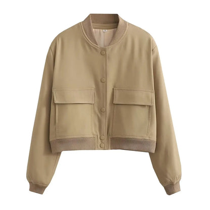 Women's Solid Bomber Jacket With Chic Long Sleeve Fashion Style Design