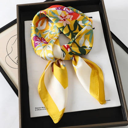 Luxury Square Silk Scarf With Satin Fashion Hijab Hairband Design Style