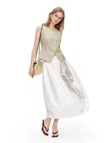 Women's Vintage Vest And Wide Leg Trousers Two Piece Fashion Set