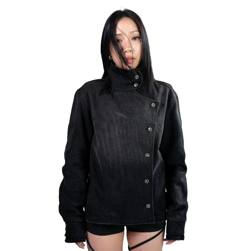 Unisex Vintage Fencing Jacket With Gothic Streetwear And Irregular Button Design