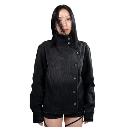 Unisex Vintage Fencing Jacket With Gothic Streetwear And Irregular Button Design
