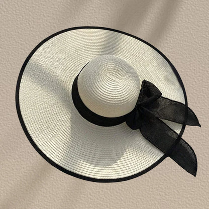 Women's Oversized Straw Beach Hat With Bow Summer Sun Protection Design