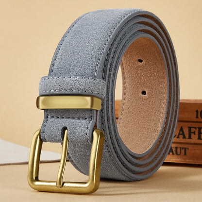 Women's Suede Leather Belt With Gold Buckle Vintage Fashion Style Design