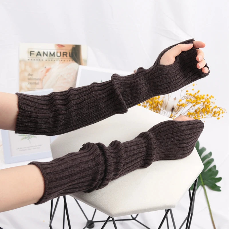 Women's Fingerless Knitted Gloves With Gothic Winter Fashion Arm Sleeve Design