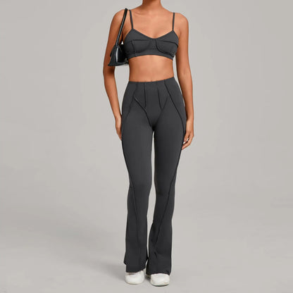 Seamless Yoga Fitness Set With High Waist Leggings And Backless Bra