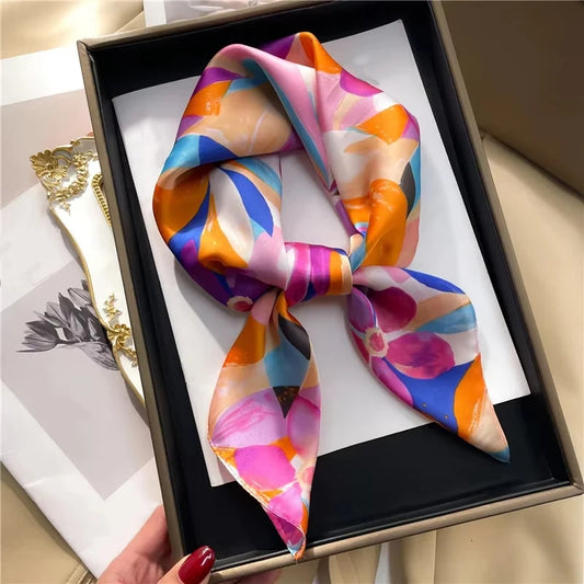 Luxury Square Silk Scarf With Satin Fashion Hijab Hairband Design Style