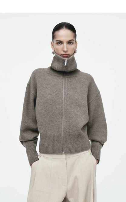 Women's Knitted Pilot Jacket With Waist Cinching Casual Fashion Style Design
