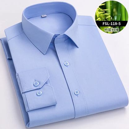 Mens Bamboo Fiber Shirt With Stretch Anti Wrinkle Business Casual Comfort