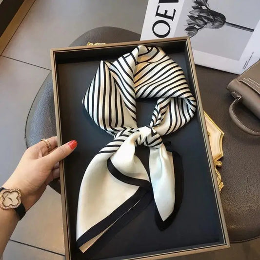 Women's Korean Square Scarf With Simple Striped Fashion Brocade Design Style'