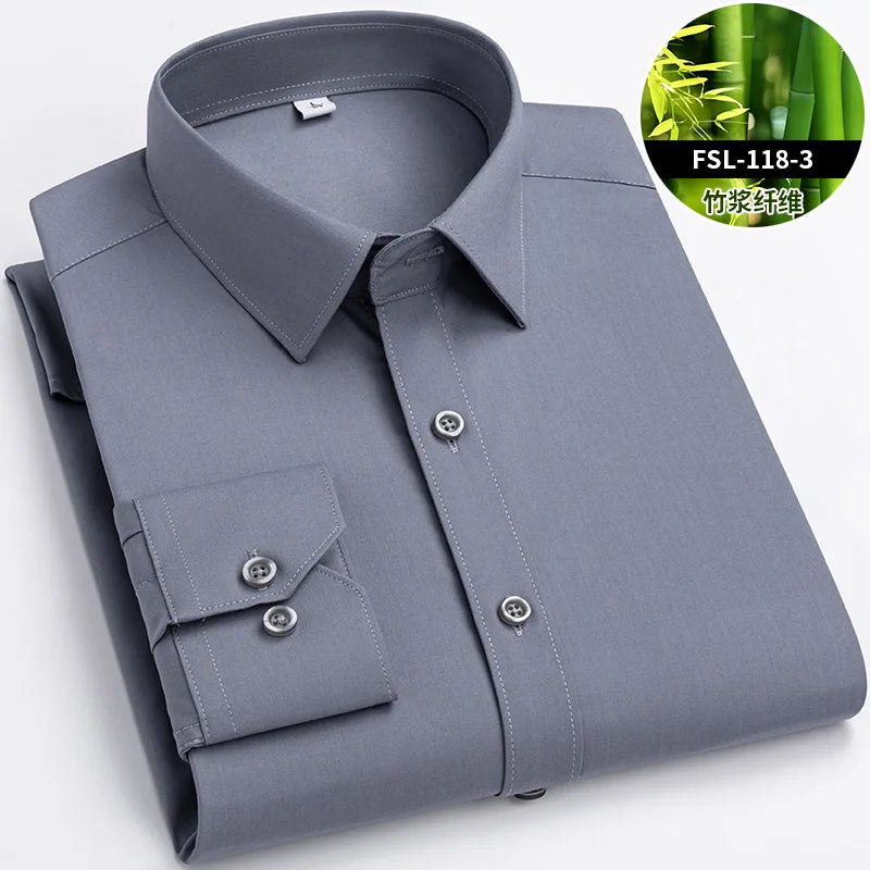 Mens Bamboo Fiber Shirt With Stretch Anti Wrinkle Business Casual Comfort