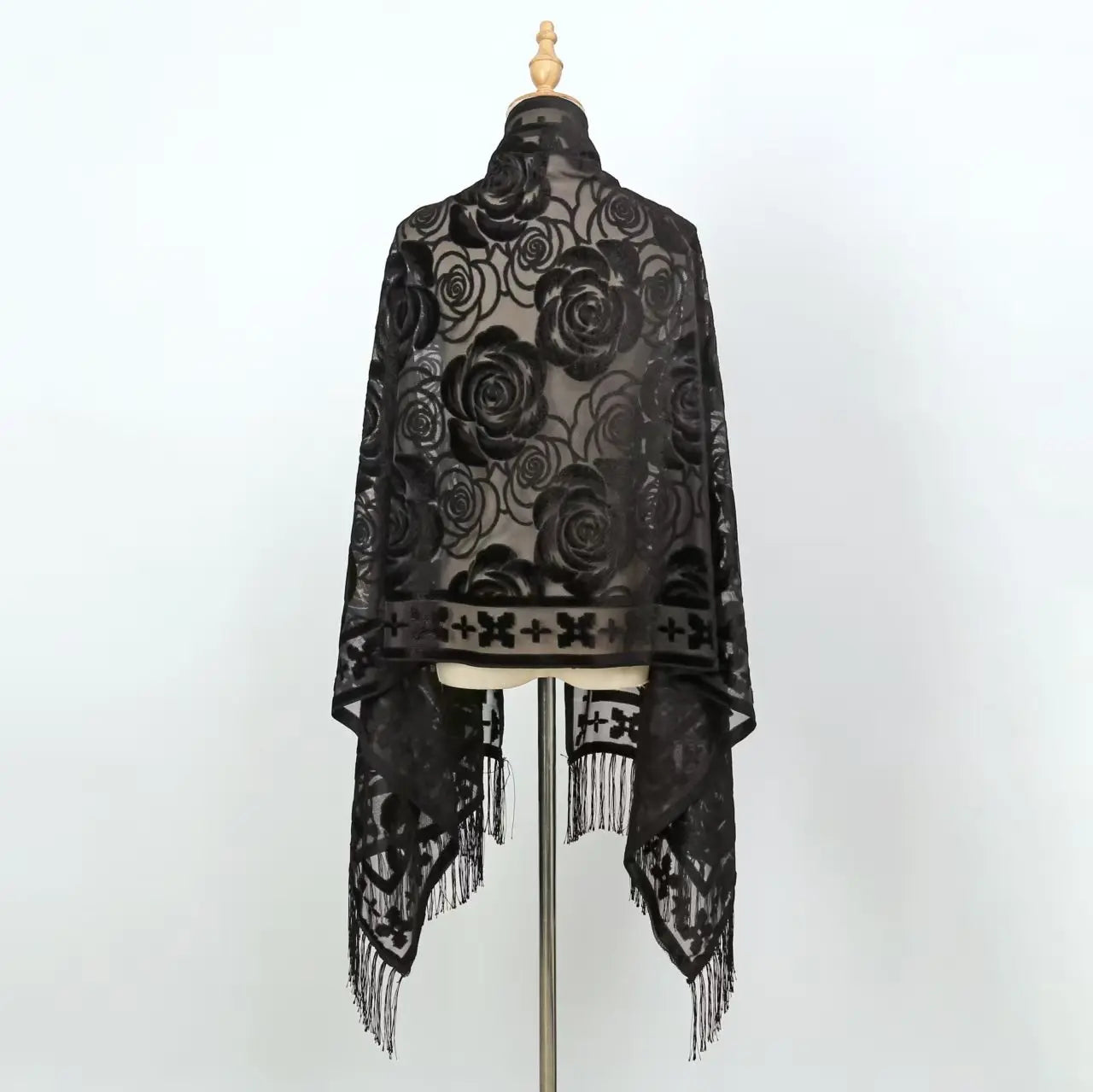 Women's Floral Lace Silk Scarf With Elegant Gradient Fashion Design Style