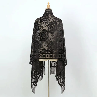 Women's Floral Lace Silk Scarf With Elegant Gradient Fashion Design Style