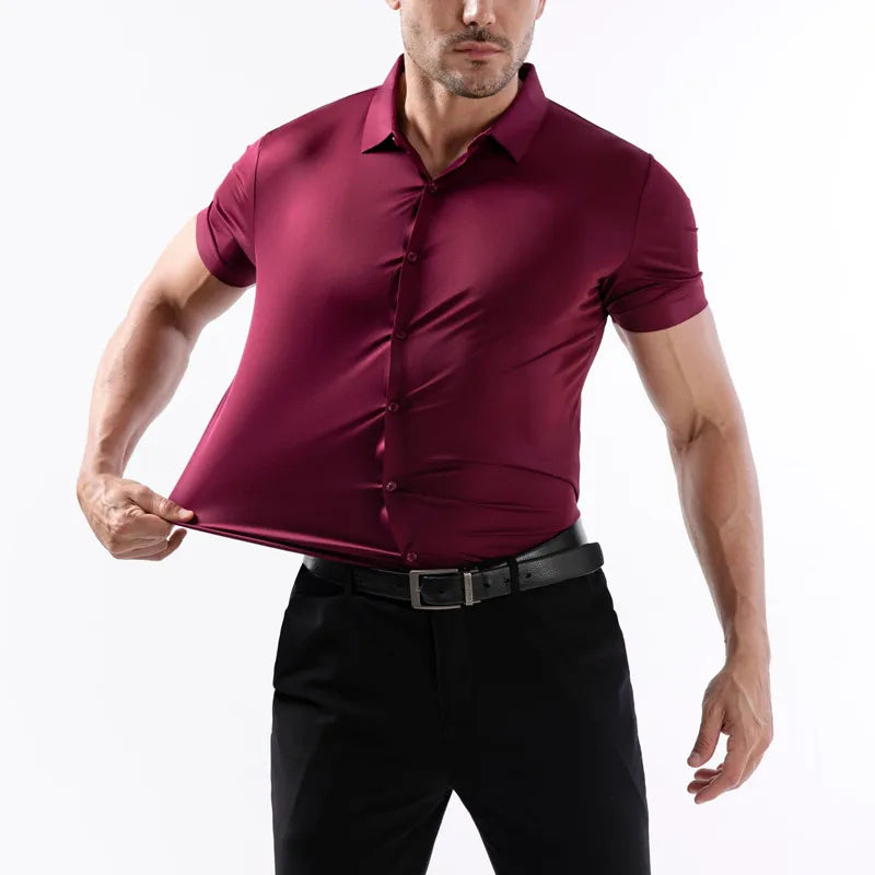 Mens Summer Business Shirt With Short Sleeve Wrinkle Free Comfort Design
