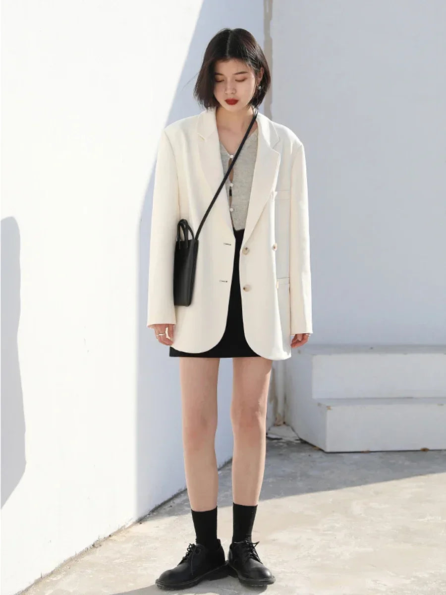 Women's Korean Casual Blazer With Elegant Long Sleeve Office Fashion Style