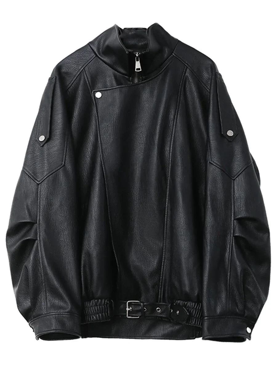 Women's Retro Faux Leather Jacket With Loose Motorcycle Fashion Style Design