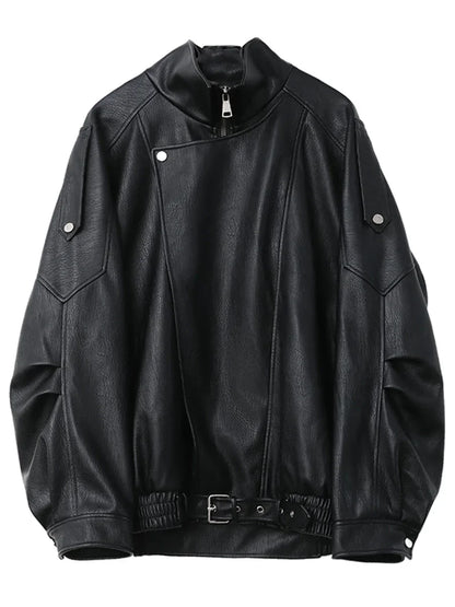 Women's Retro Faux Leather Jacket With Loose Motorcycle Fashion Style Design