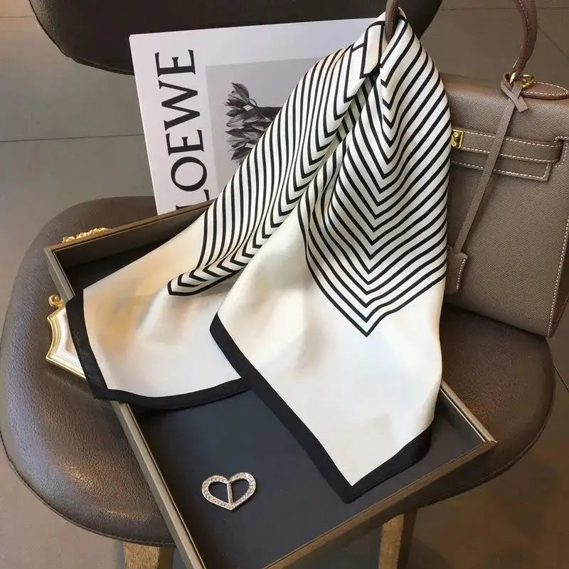 Women's Korean Square Scarf With Simple Striped Fashion Brocade Design Style'