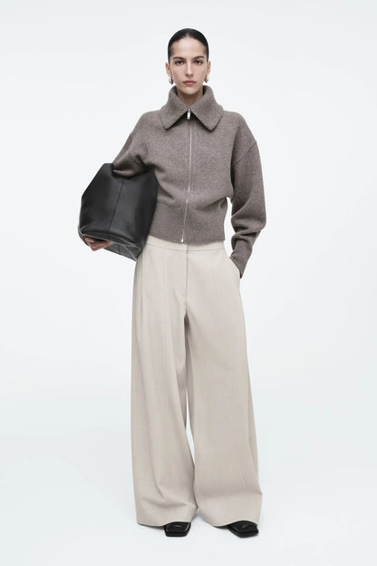 Women's Knitted Pilot Jacket With Waist Cinching Casual Fashion Style Design