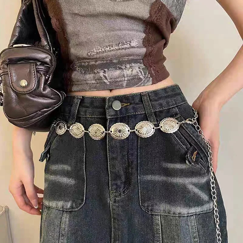 Women's Silver Waist Chain Belt With Retro Summer Fashion Style Design