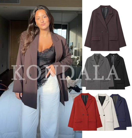 Women's Double Breasted Blazer With Elegant Minimalist Office Fashion Style Design