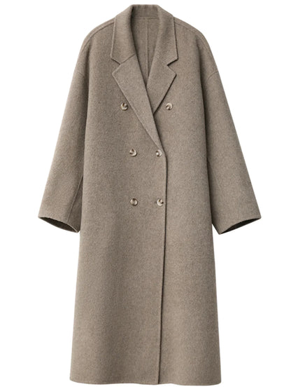 Women's Double Breasted Woolen Overcoat With Casual Retro Winter Fashion Style
