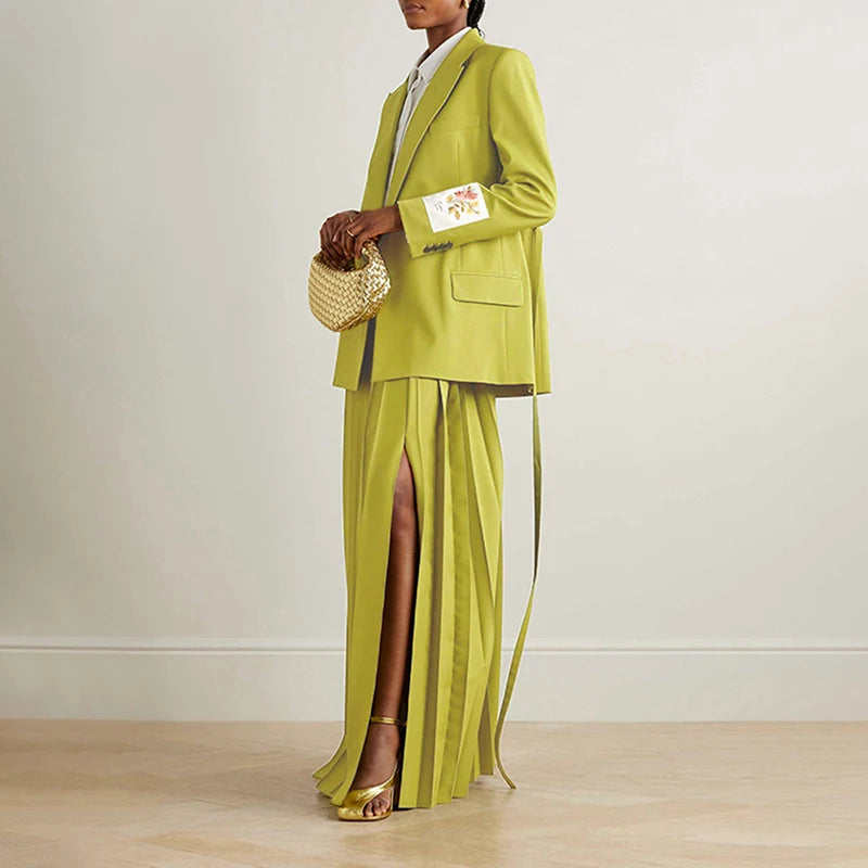 Women's Stylish Green Blazer Jacket With Loose Luxury Fashion Design Style