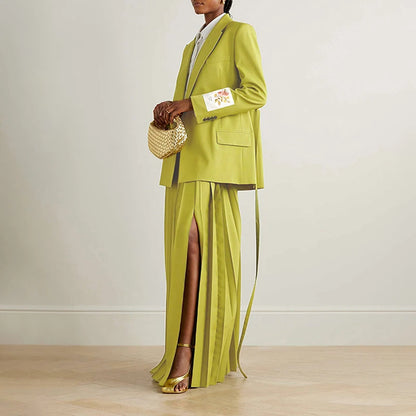 Women's Stylish Green Blazer Jacket With Loose Luxury Fashion Design Style