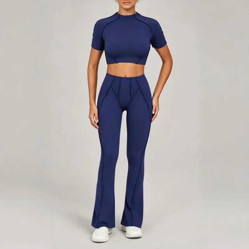 Seamless Yoga Fitness Set With High Waist Leggings And Backless Bra