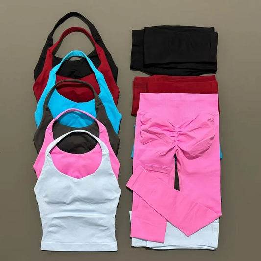 Women Yoga Sportswear Set With Gym Leggings And Fitness Top