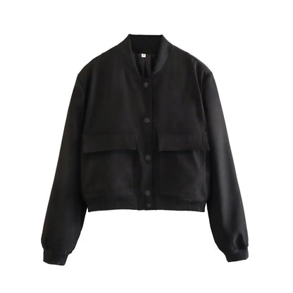 Women's Solid Bomber Jacket With Chic Long Sleeve Fashion Style Design