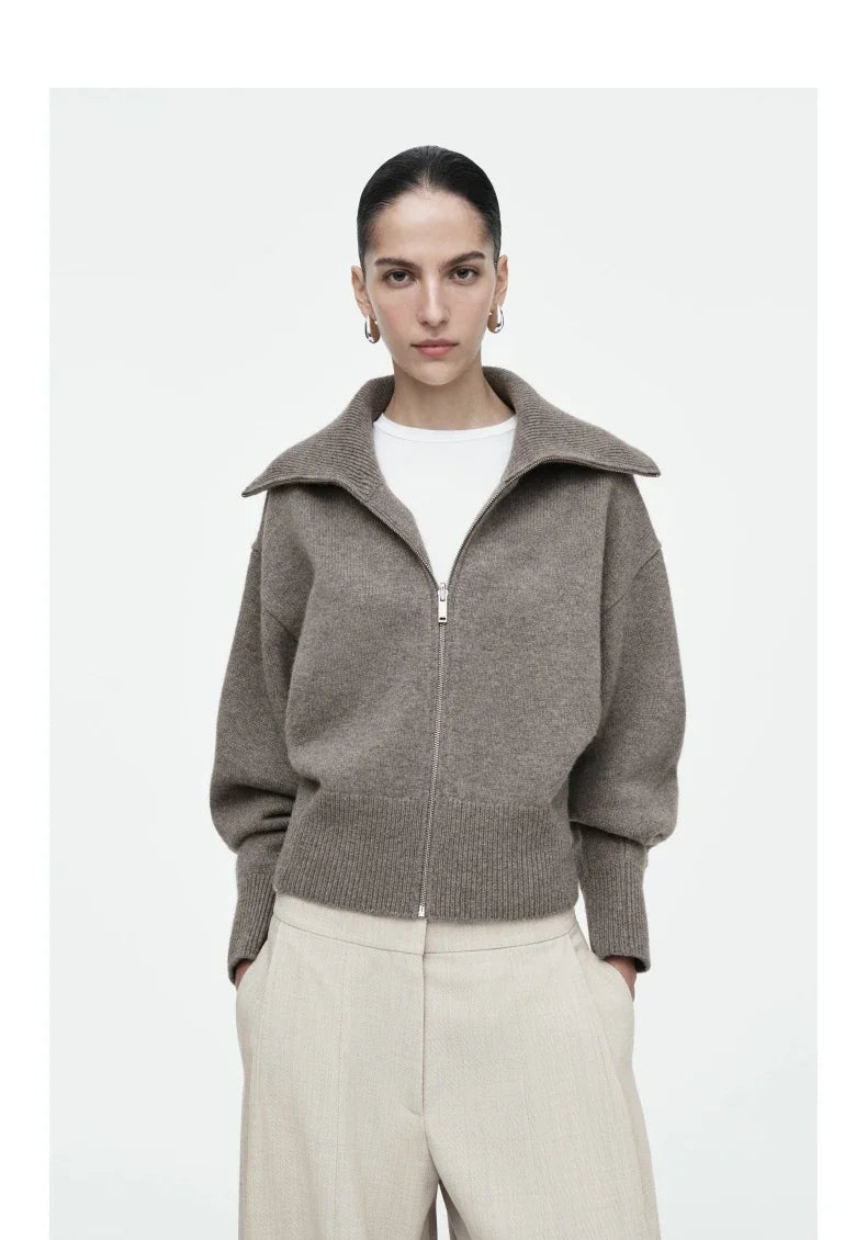 Women's Knitted Pilot Jacket With Waist Cinching Casual Fashion Style Design