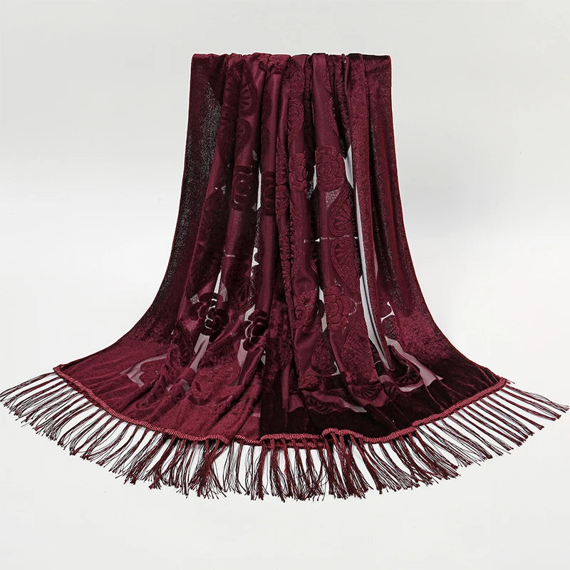 Women's Floral Lace Silk Scarf With Elegant Gradient Fashion Design Style