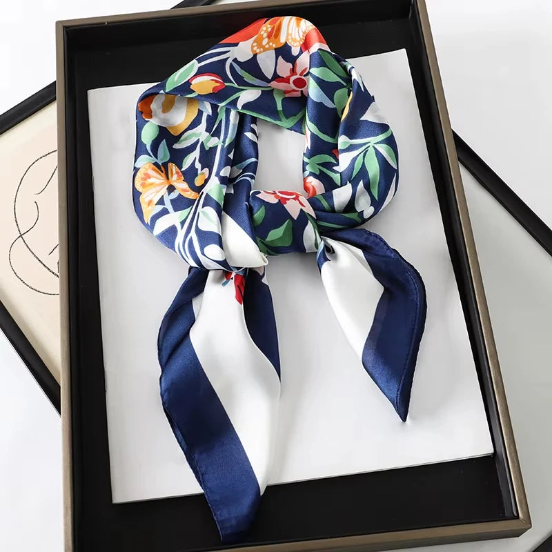 Luxury Square Silk Scarf With Satin Fashion Hijab Hairband Design Style