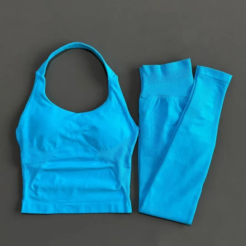 Women Yoga Sportswear Set With Gym Leggings And Fitness Top