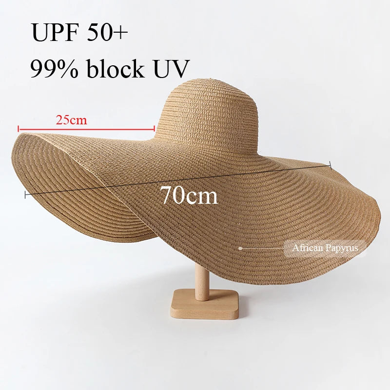 Women's Oversized Straw Sun Hat With Wide Brim UV Protection Design