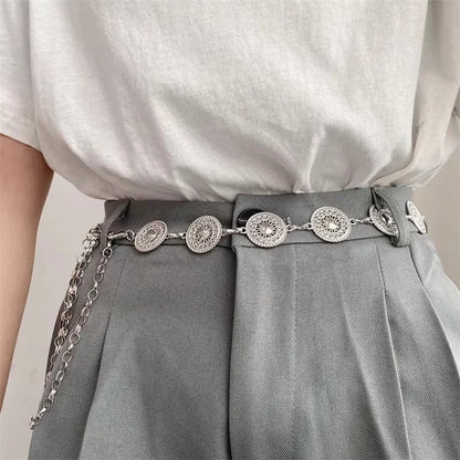 Women's Silver Waist Chain Belt With Retro Summer Fashion Style Design