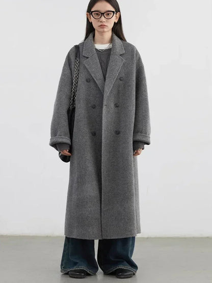 Women's Double Breasted Woolen Overcoat With Casual Retro Winter Fashion Style
