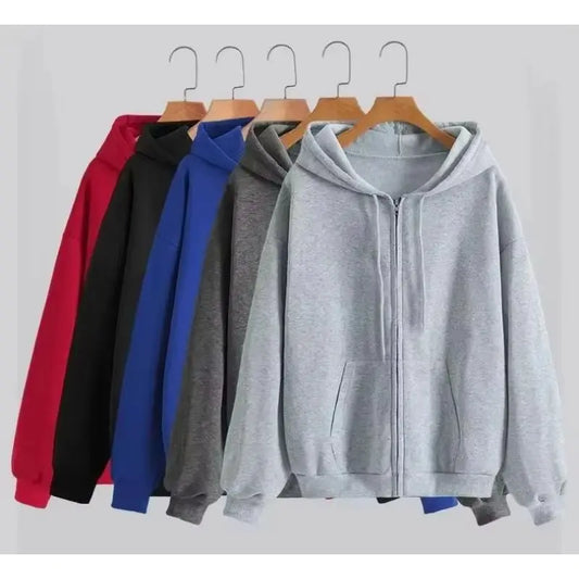 Oversized Zipper Hoodie With Long Sleeves And Casual Comfortable Sportswear Design