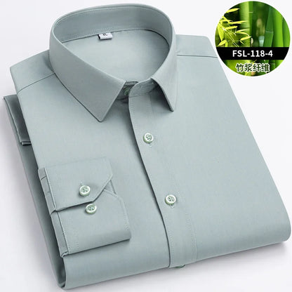 Mens Bamboo Fiber Shirt With Stretch Anti Wrinkle Business Casual Comfort