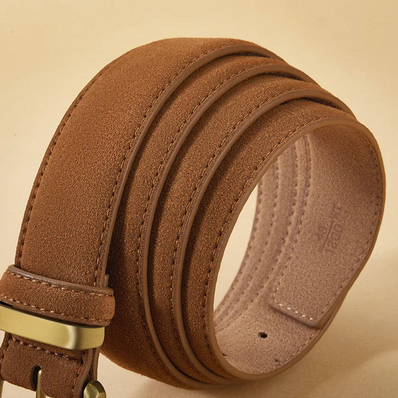 Women's Suede Leather Belt With Gold Buckle Vintage Fashion Style Design