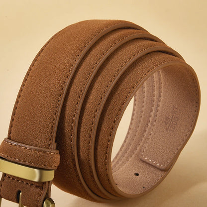 Women's Suede Leather Belt With Gold Buckle Vintage Fashion Style Design