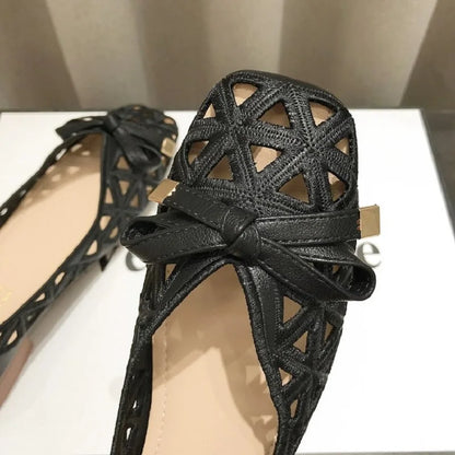 French Style Bow Flat Sandals With Breathable Peep Toe Summer Design