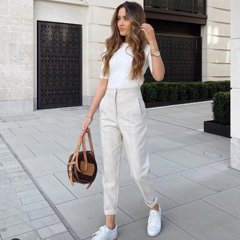 Women's High Waist Office Pants With Formal Pencil Trouser Fashion Style