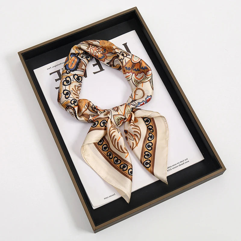 Luxury Square Silk Scarf With Satin Fashion Hijab Hairband Design Style