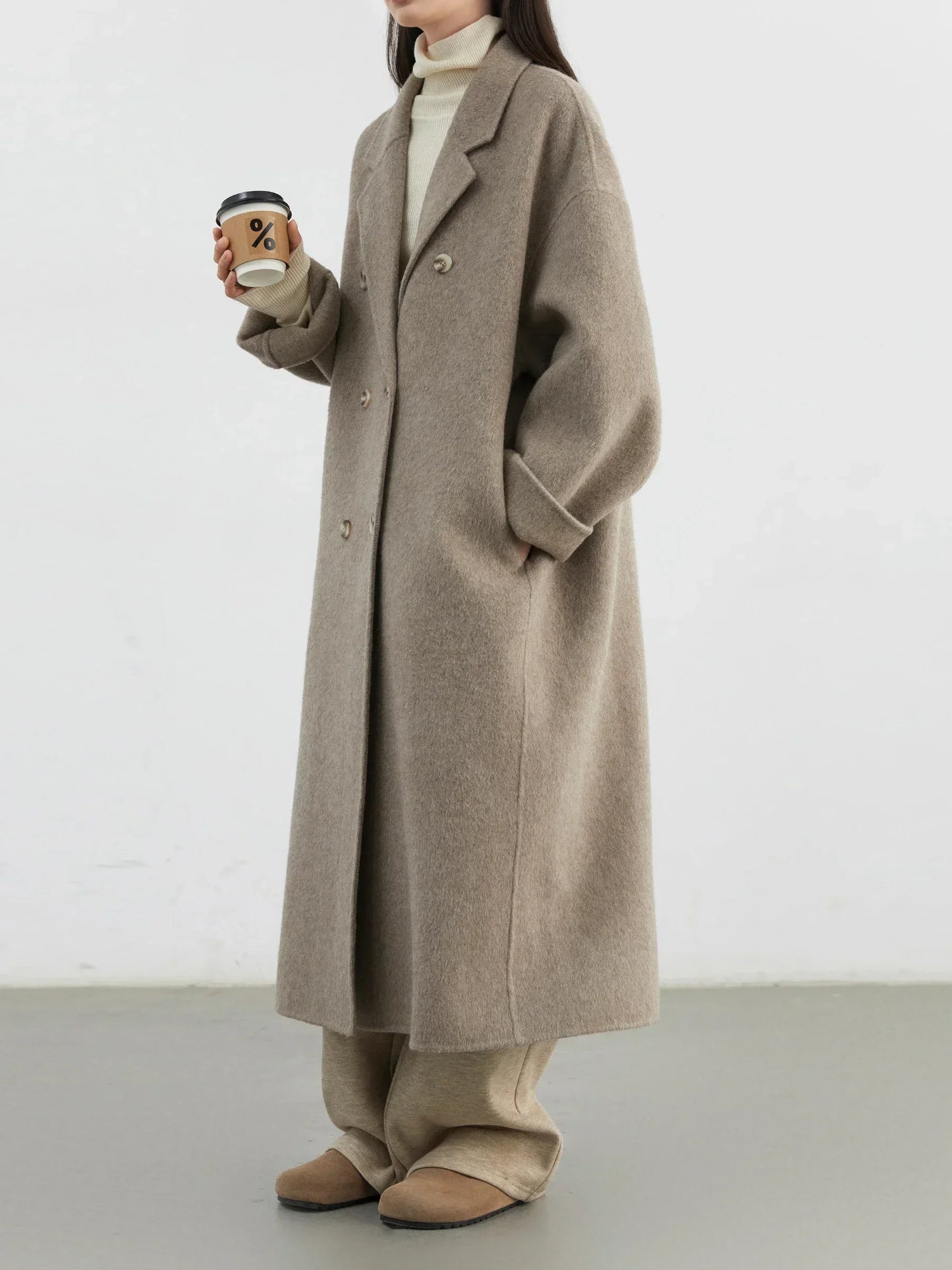 Women's Double Breasted Woolen Overcoat With Casual Retro Winter Fashion Style