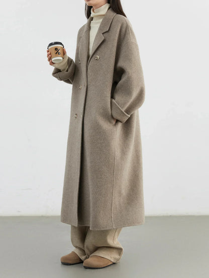 Women's Double Breasted Woolen Overcoat With Casual Retro Winter Fashion Style