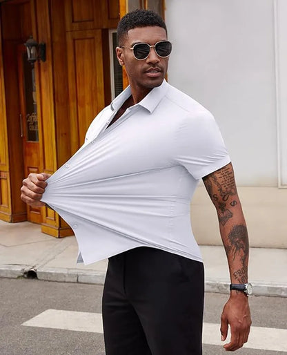Mens Summer Business Shirt With Short Sleeve Wrinkle Free Comfort Design