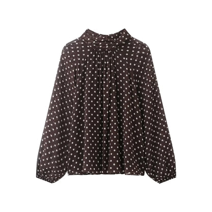 Women's Printed Blouse Shirt With Bow Lace Up Elegant Fashion Design